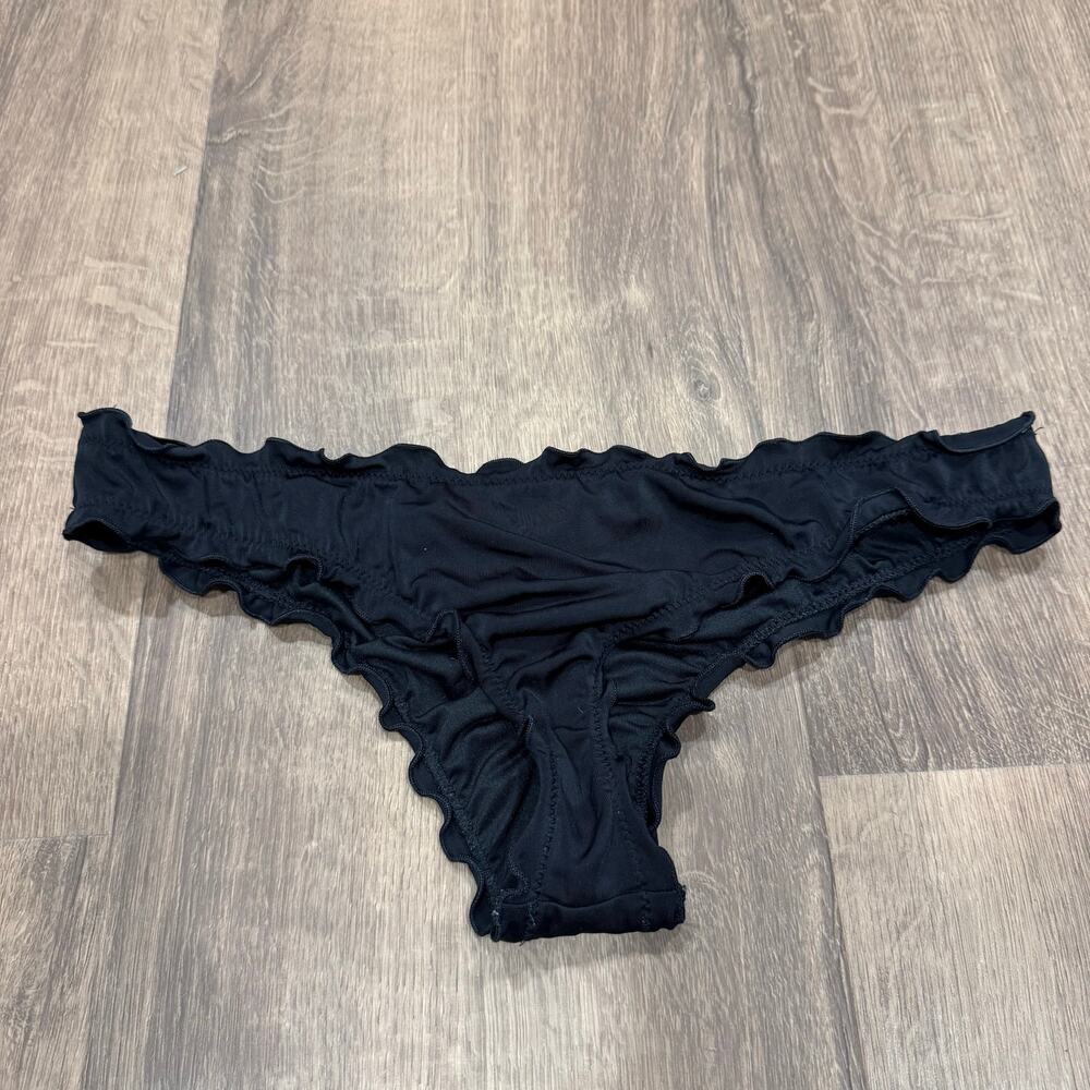 Shade & Shore Womens Black Ruffle Hipster Bikini Swim Bottom Scrunch Butt Small